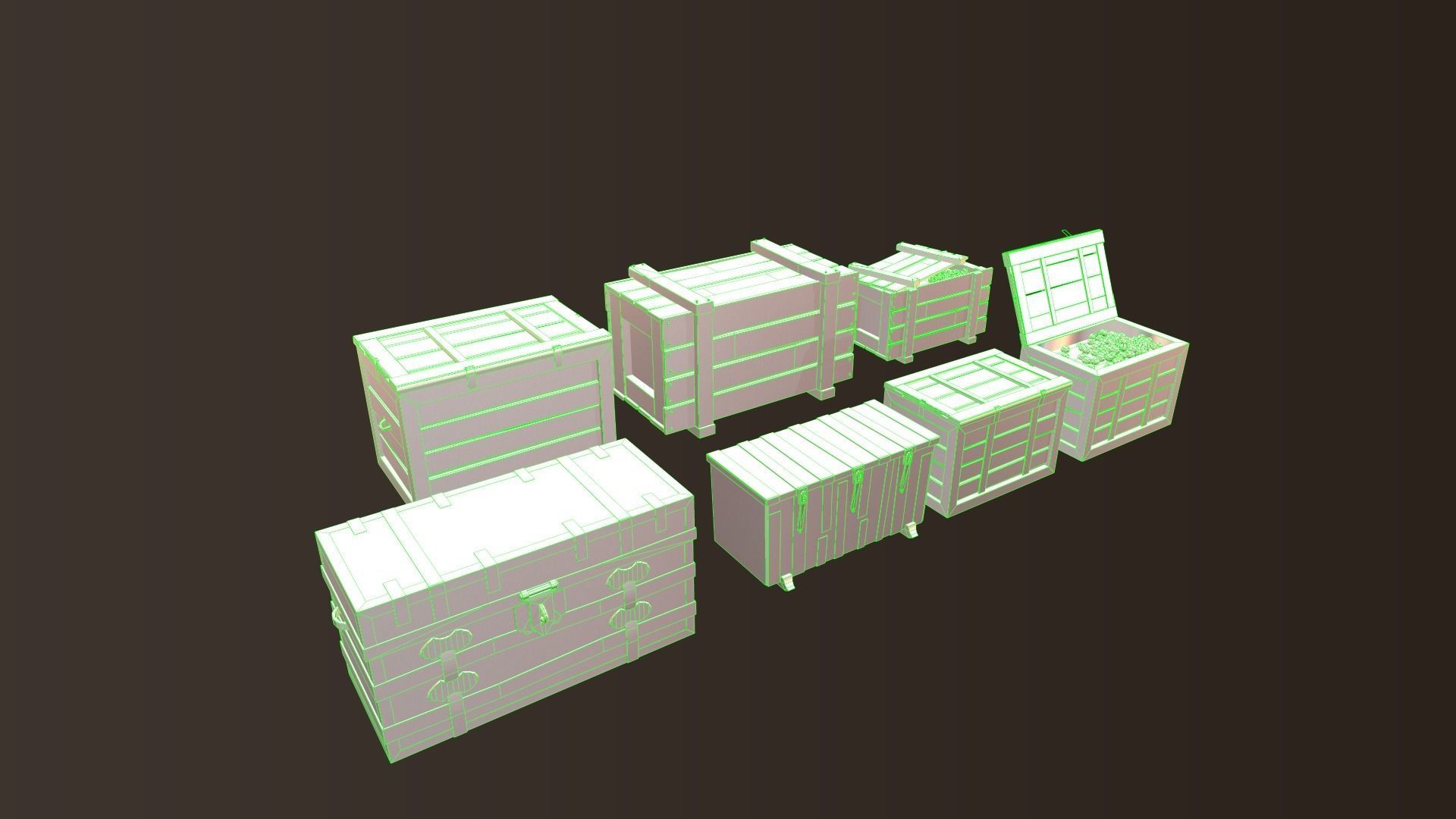 Barrel and Box Low-poly 3D model_19