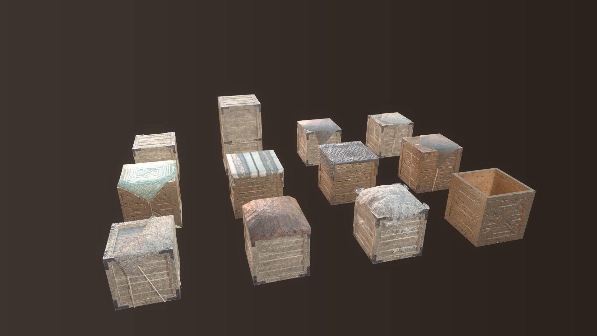 Barrel and Box Low-poly 3D model_5