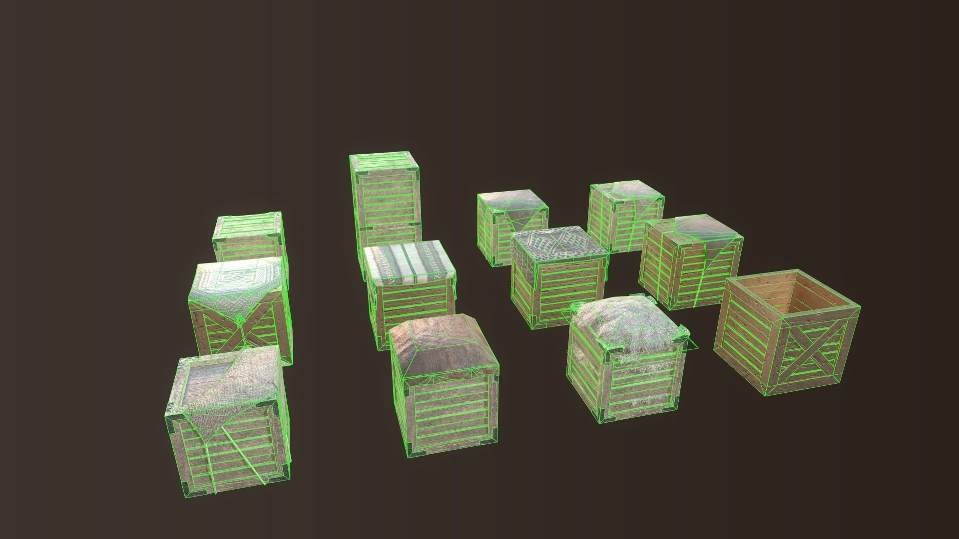 Barrel and Box Low-poly 3D model_6