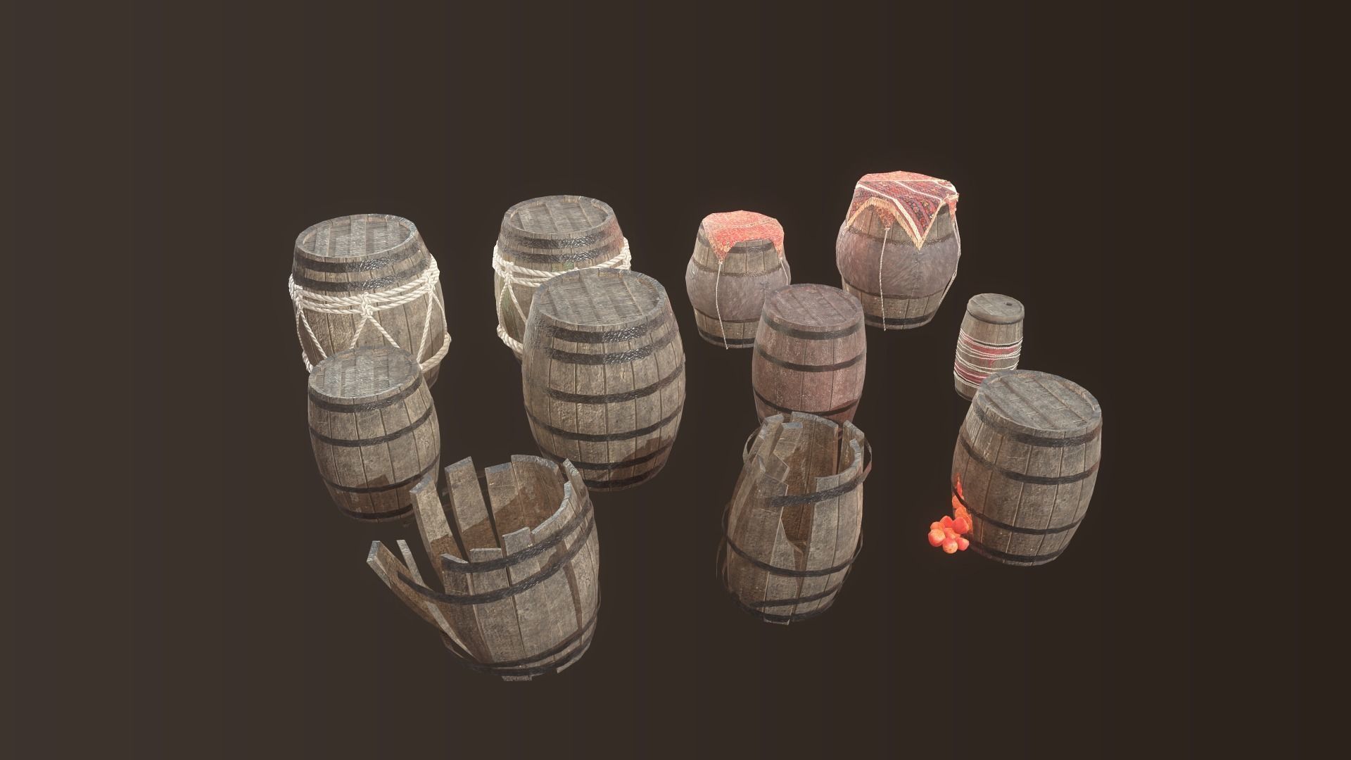 Barrel and Box Low-poly 3D model_2