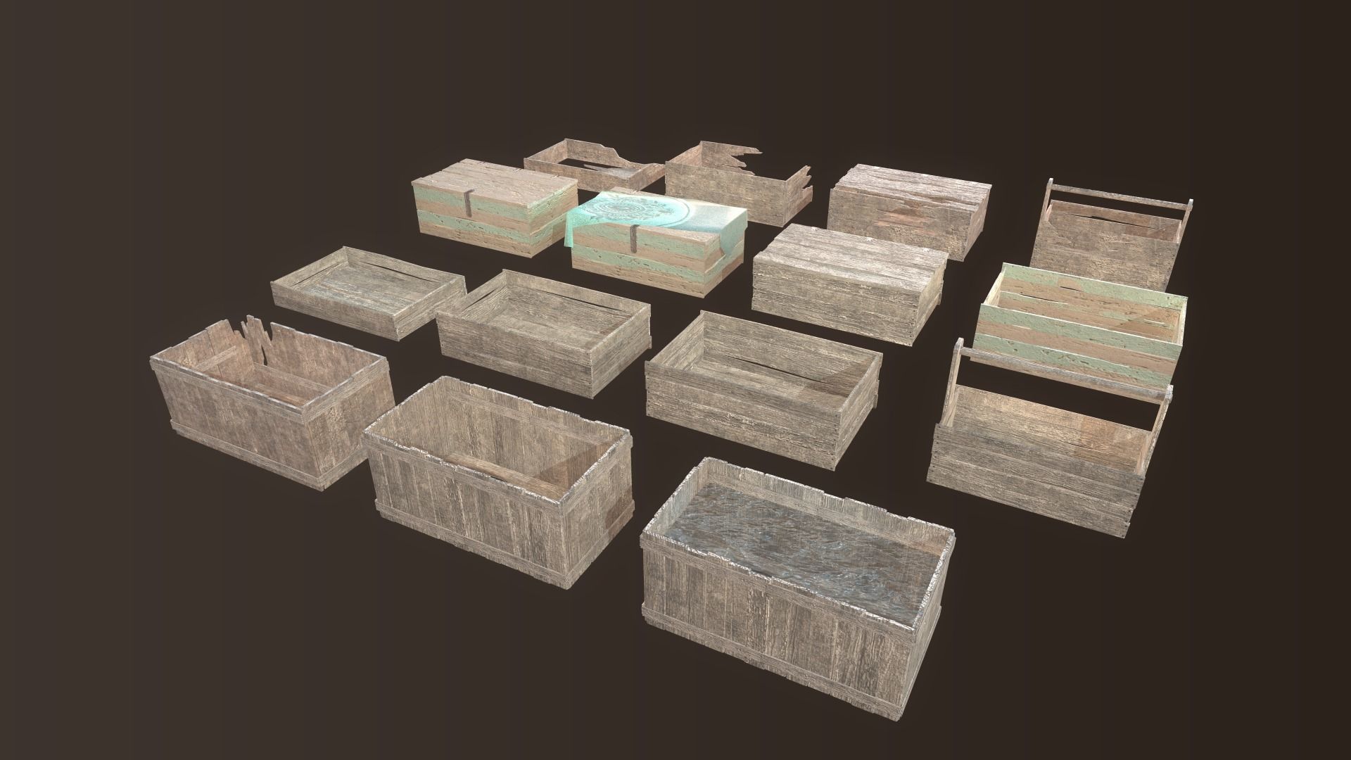 Barrel and Box Low-poly 3D model_11