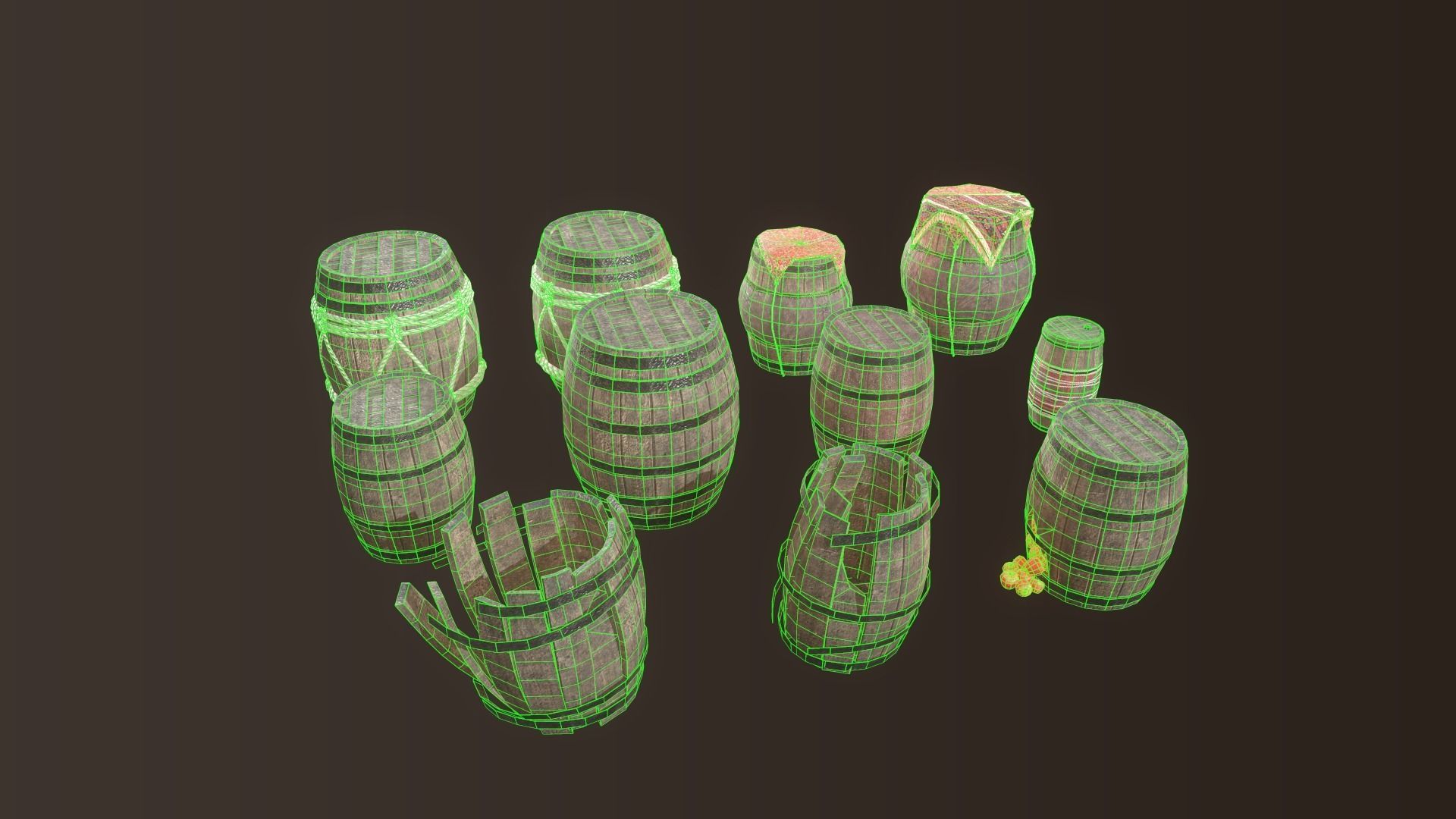 Barrel and Box Low-poly 3D model_3