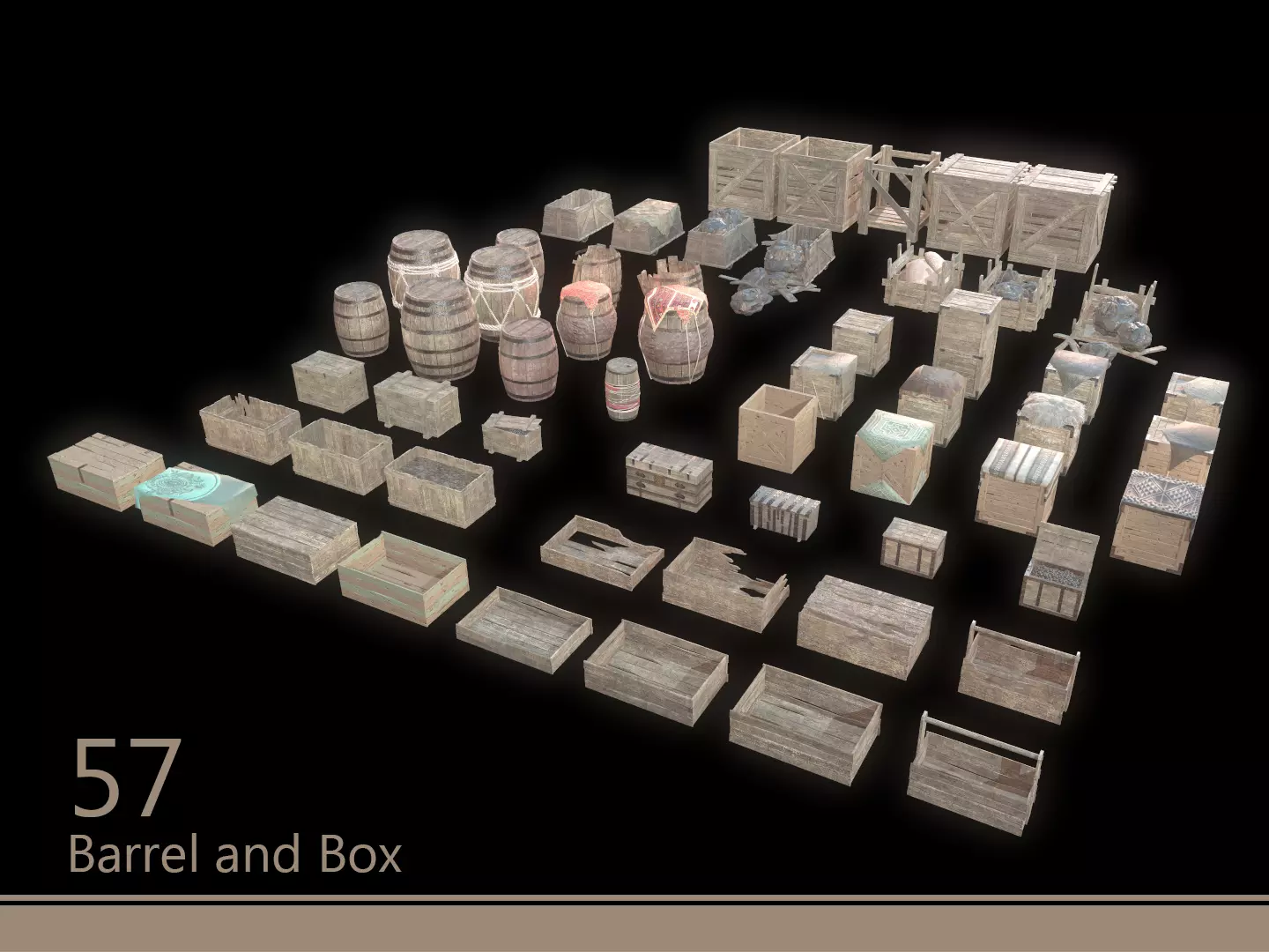 Barrel and Box Low-poly 3D model_0