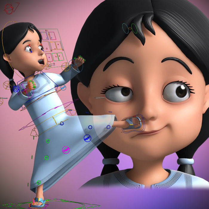 3D Cartoon Arab girl Rigged model 3D model_2