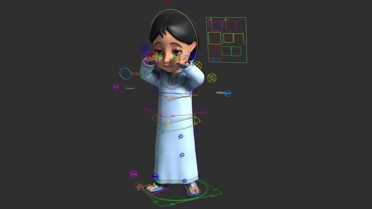 3D Cartoon Arab girl Rigged model 3D model_3