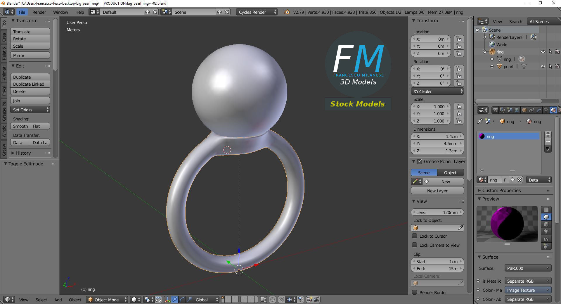 Big pearl ring 3D model_9