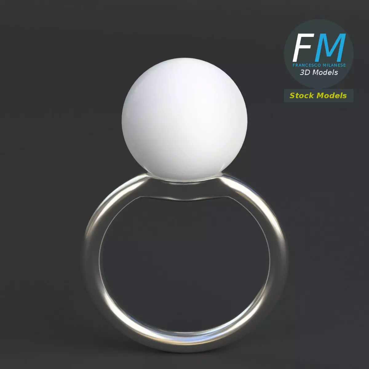 Big pearl ring 3D model_0