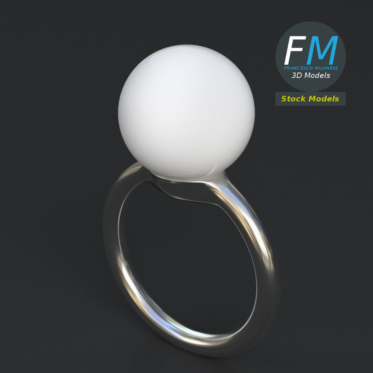 Big pearl ring 3D model_2