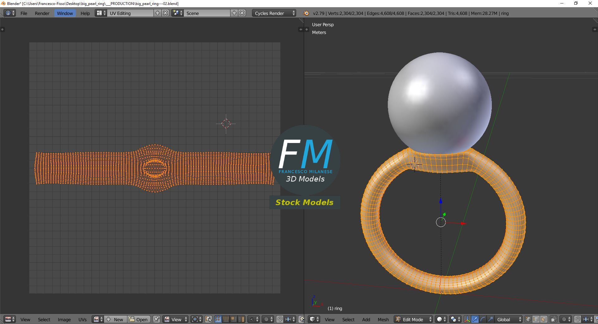 Big pearl ring 3D model_10