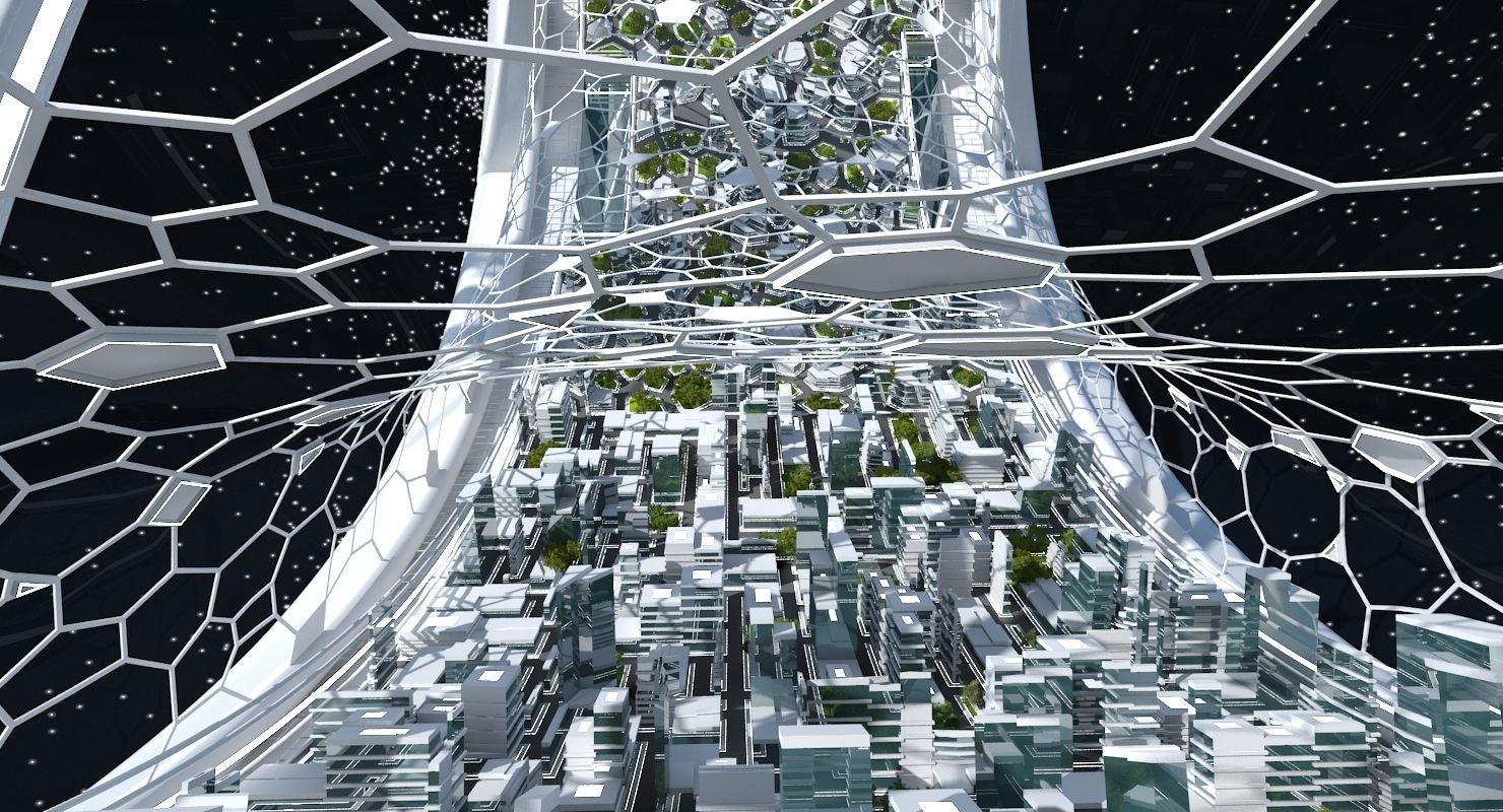 Futuristic Space Colony B 3D model_2