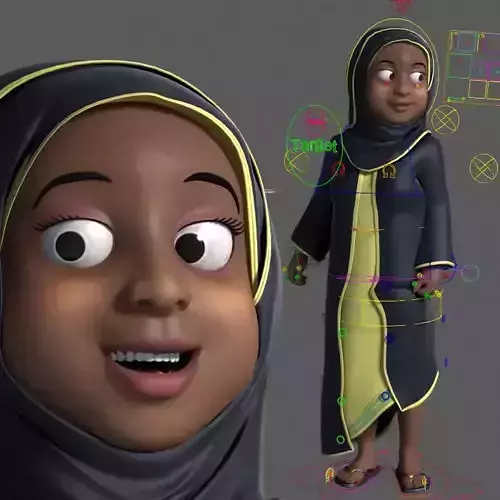 cartoon arab muslim black woman 3D model