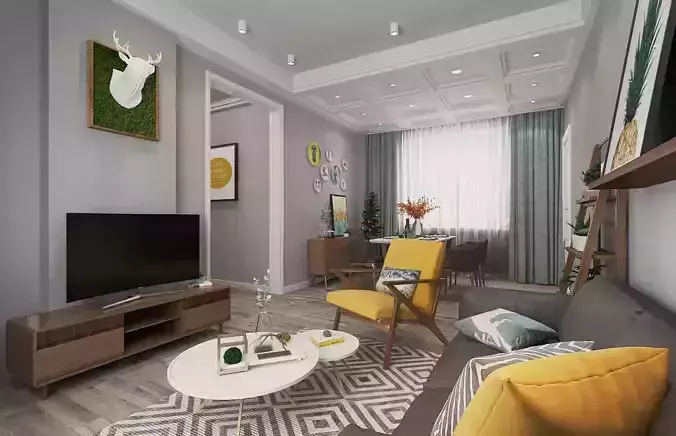 Nordic style Living Room Design 3D model