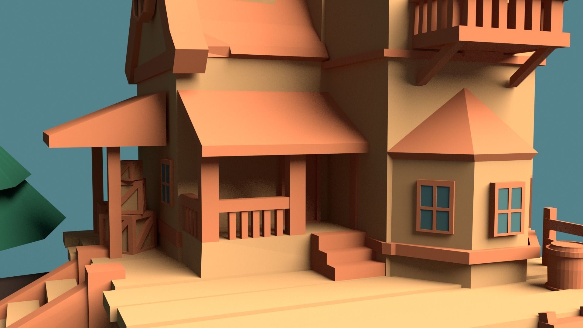 low poly island wooden house Low-poly 3D model_1