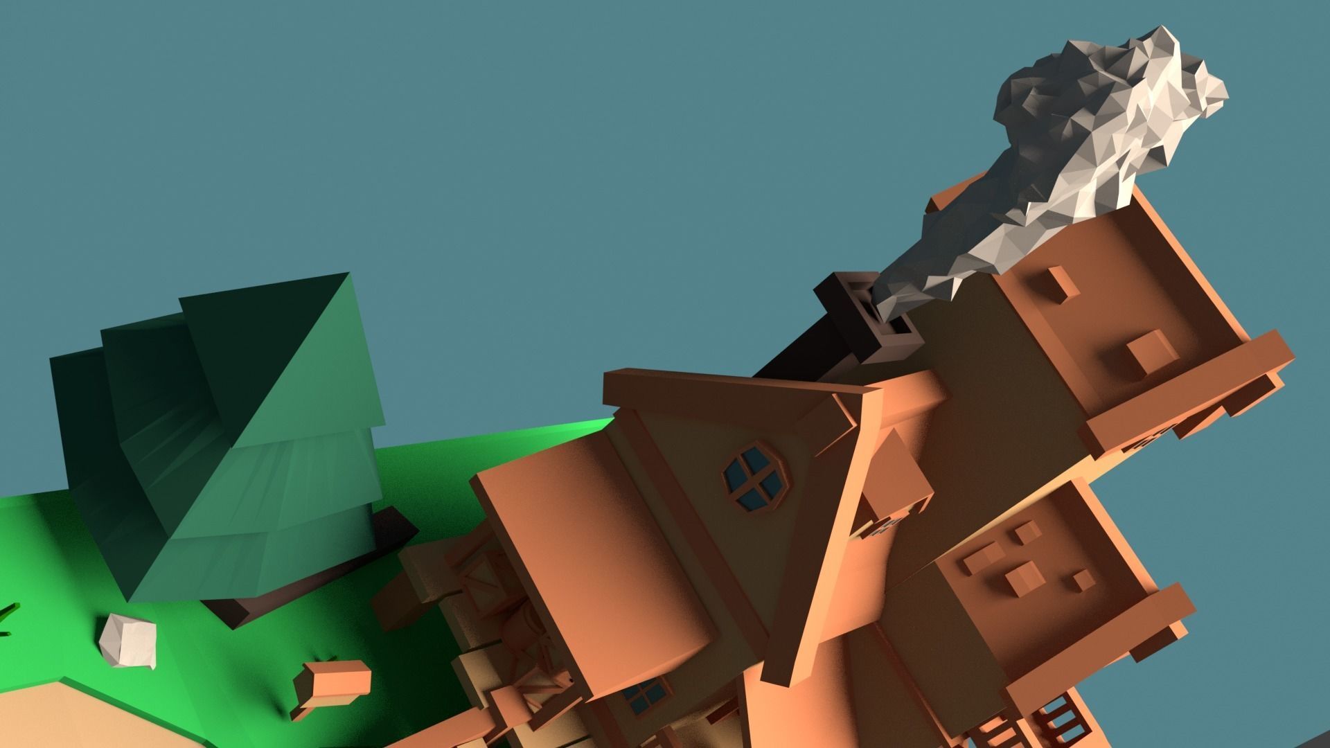 low poly island wooden house Low-poly 3D model_3