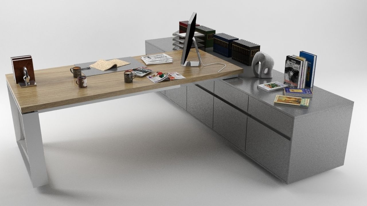 Office Desk High Quality Low-poly 3D model_1