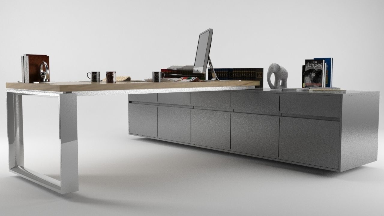 Office Desk High Quality Low-poly 3D model_3