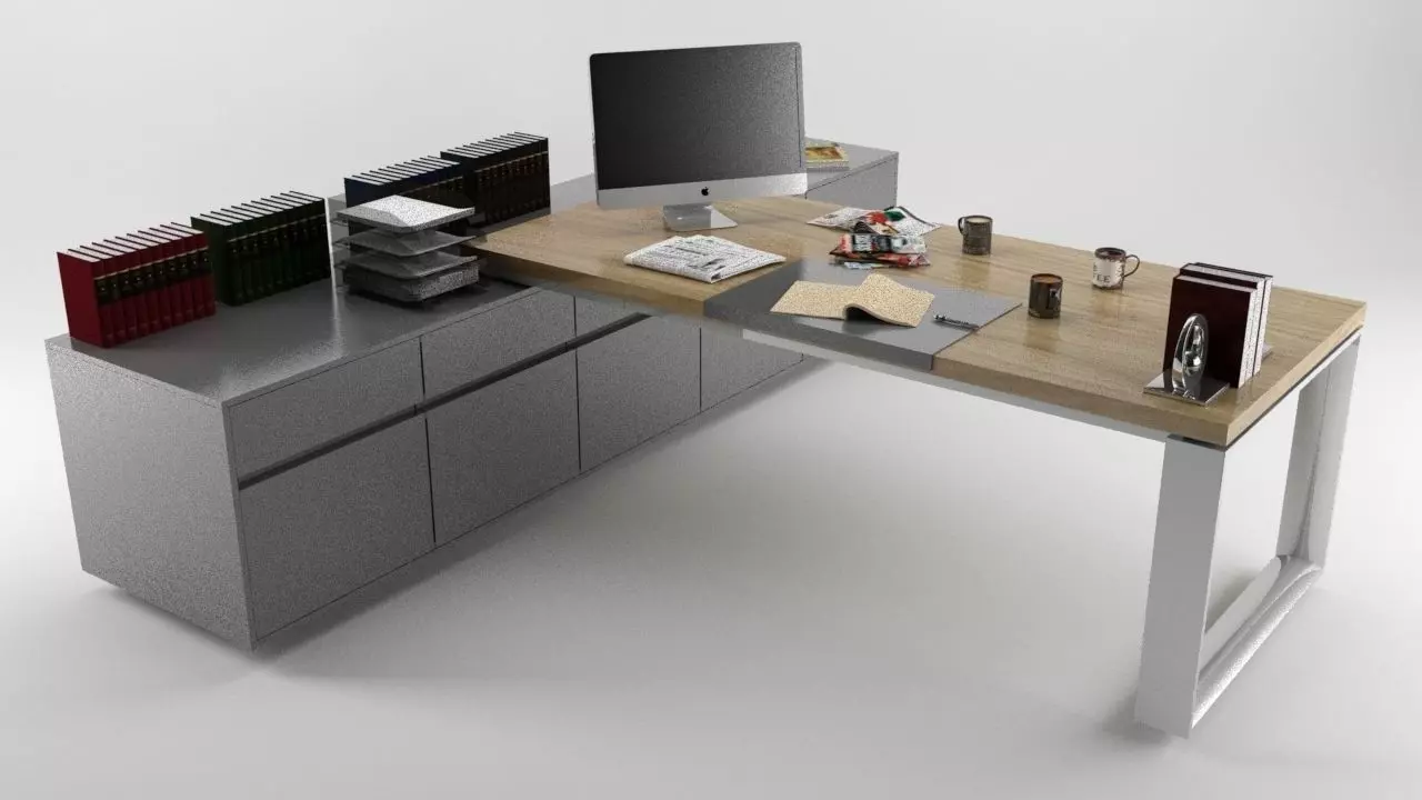 Office Desk High Quality Low-poly 3D model_0
