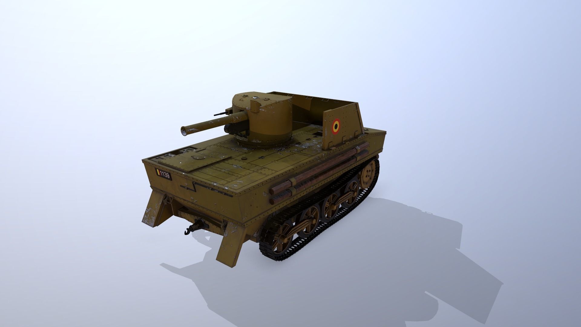 T13 Type 1 - WWII Tank Belgian Army Low-poly 3D model_3