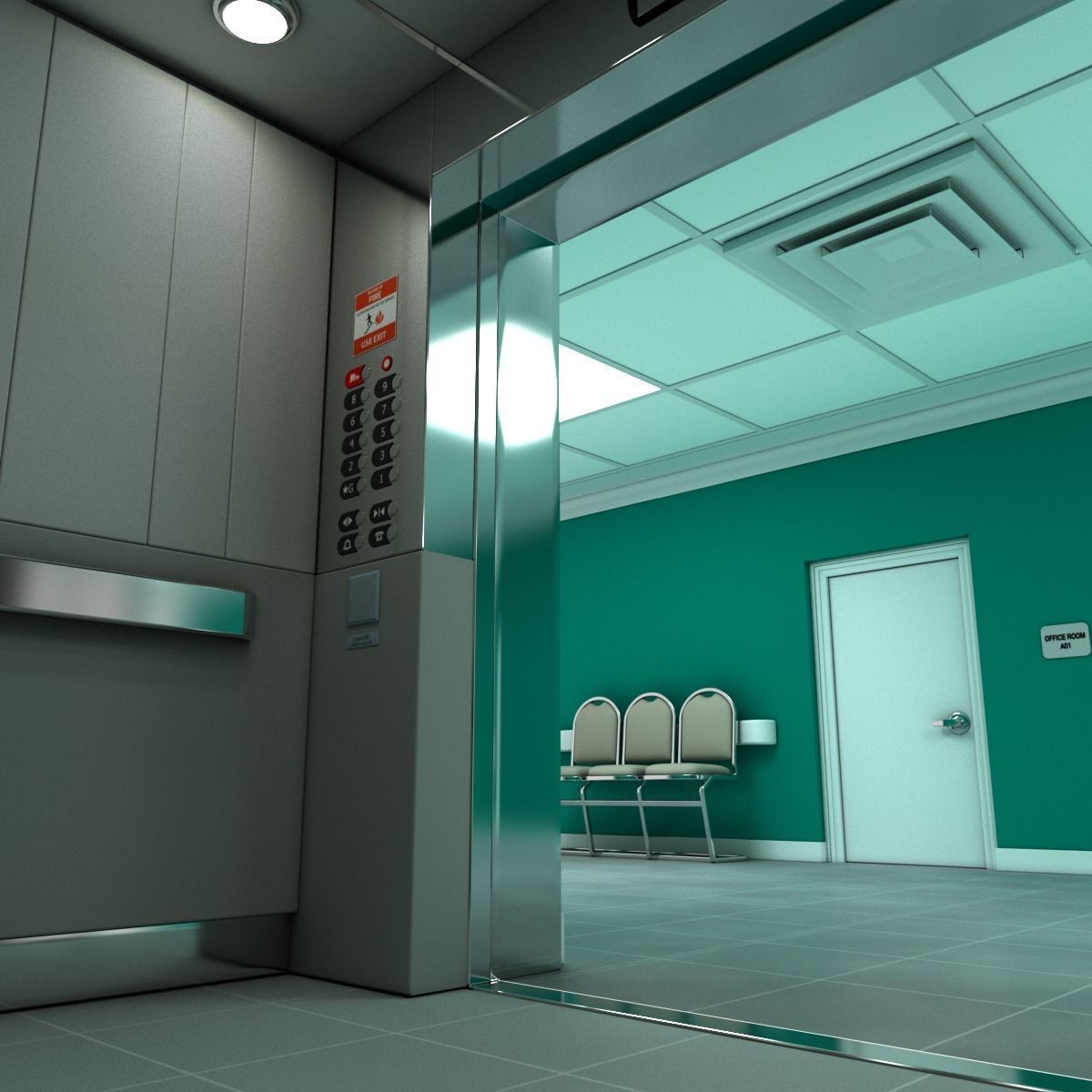 Elevator Lobby Scene MAYA 3D model_11