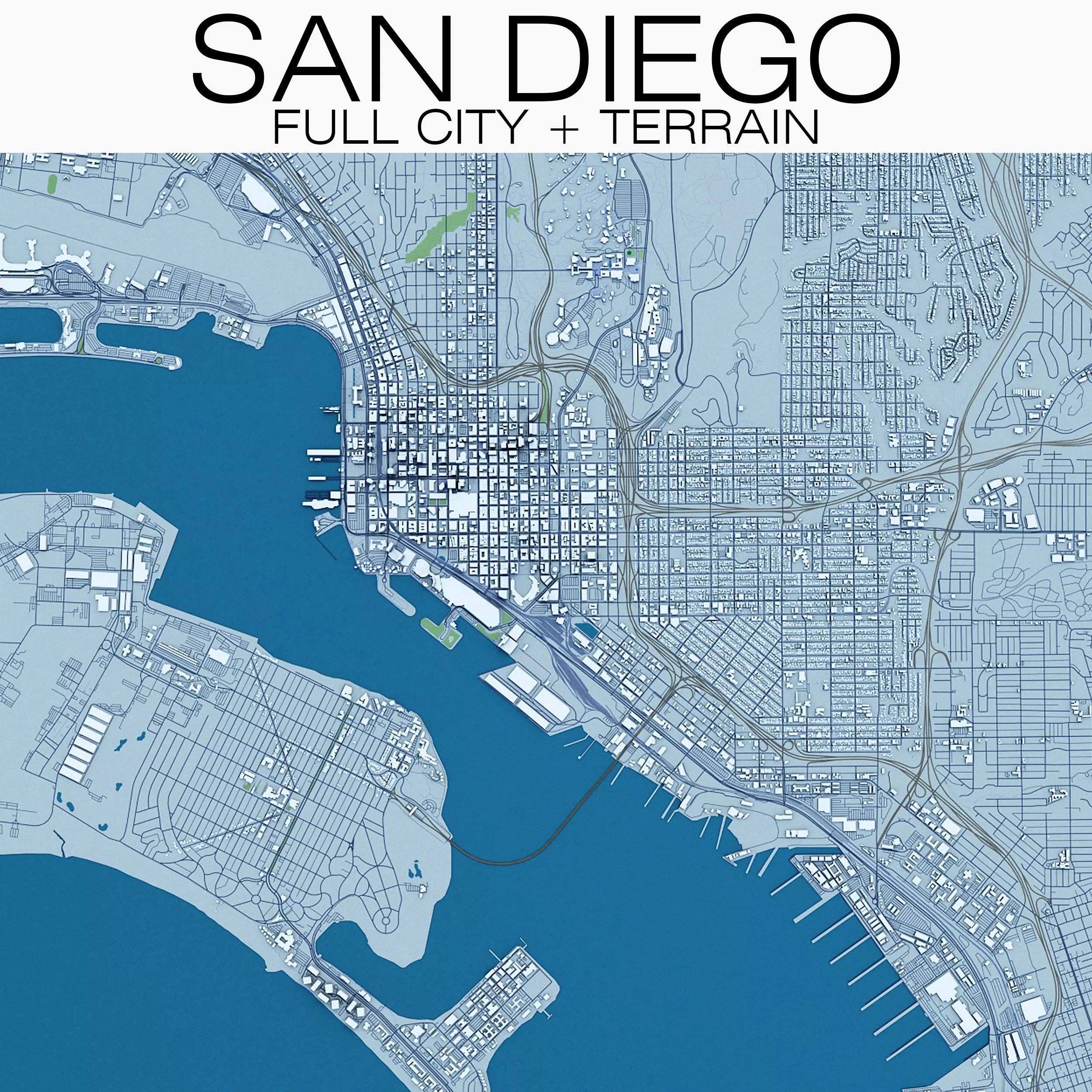 San Diego with Terrain 3D model_0