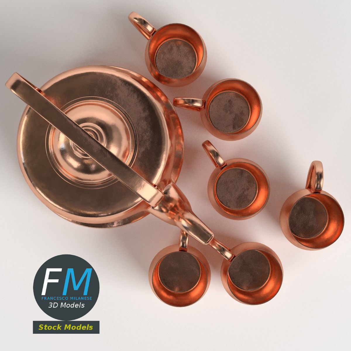 Copper kettle and mugs 3D model_6