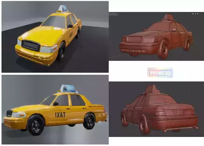 Lowpoly taxi cab Low-poly 3D model