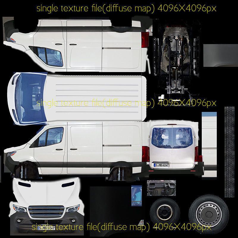 European van sprinter 2020 lo-poly PBR no logos Low-poly 3D model_16