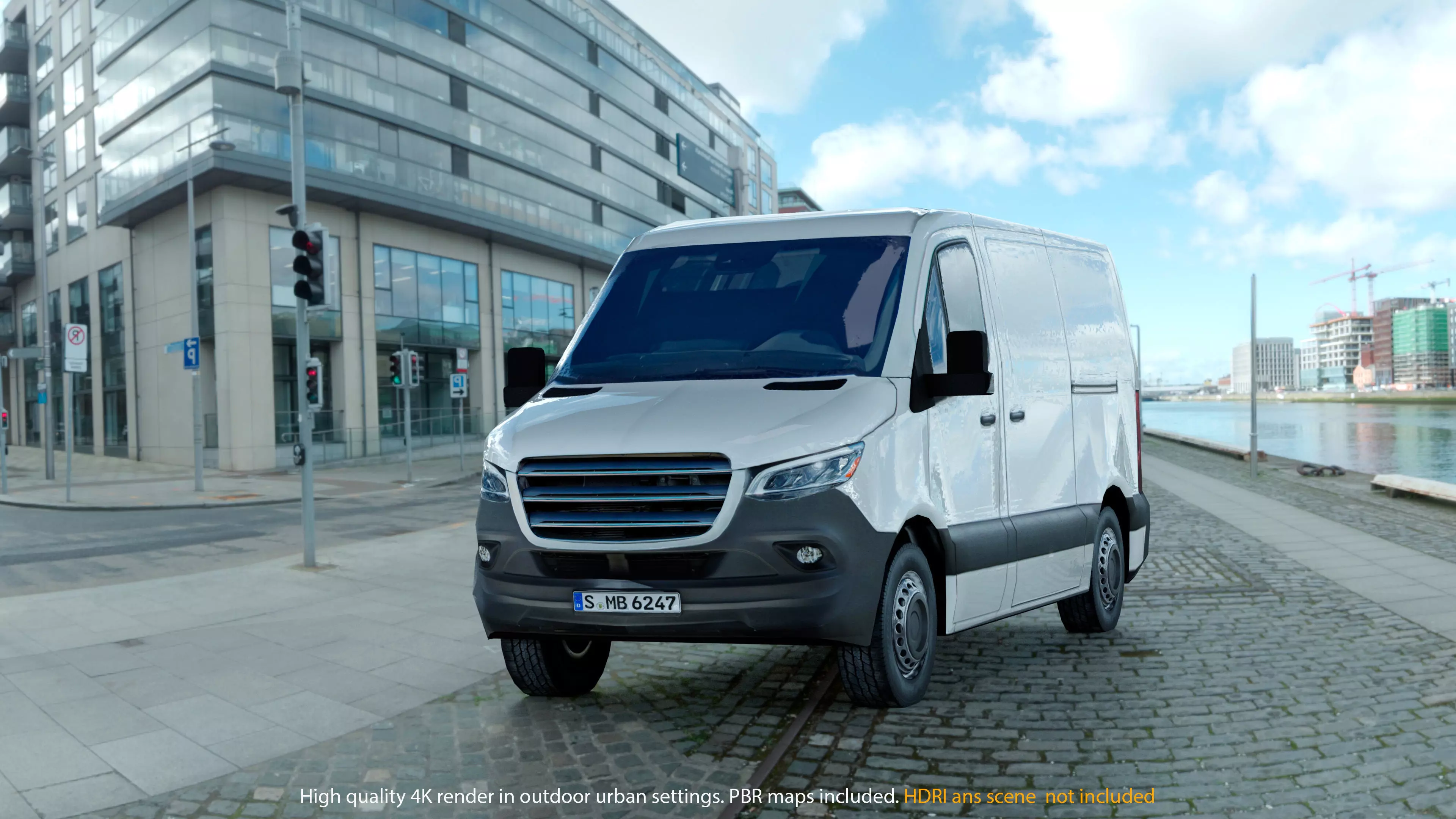 European van sprinter 2020 lo-poly PBR no logos Low-poly 3D model_0
