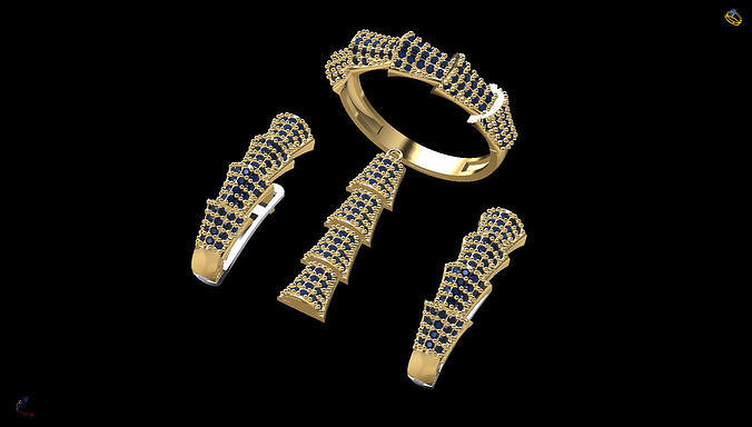 half set gold ring with sapphires 3D print model