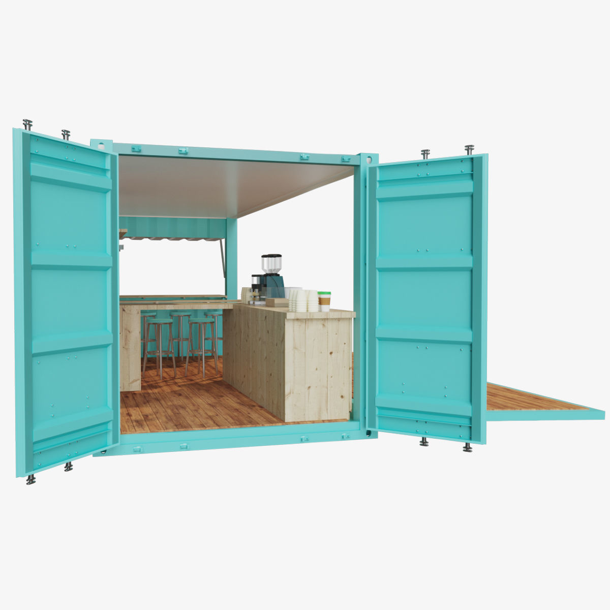 V2 Mobile shipping container restaurant Container Cafe 3D model_2