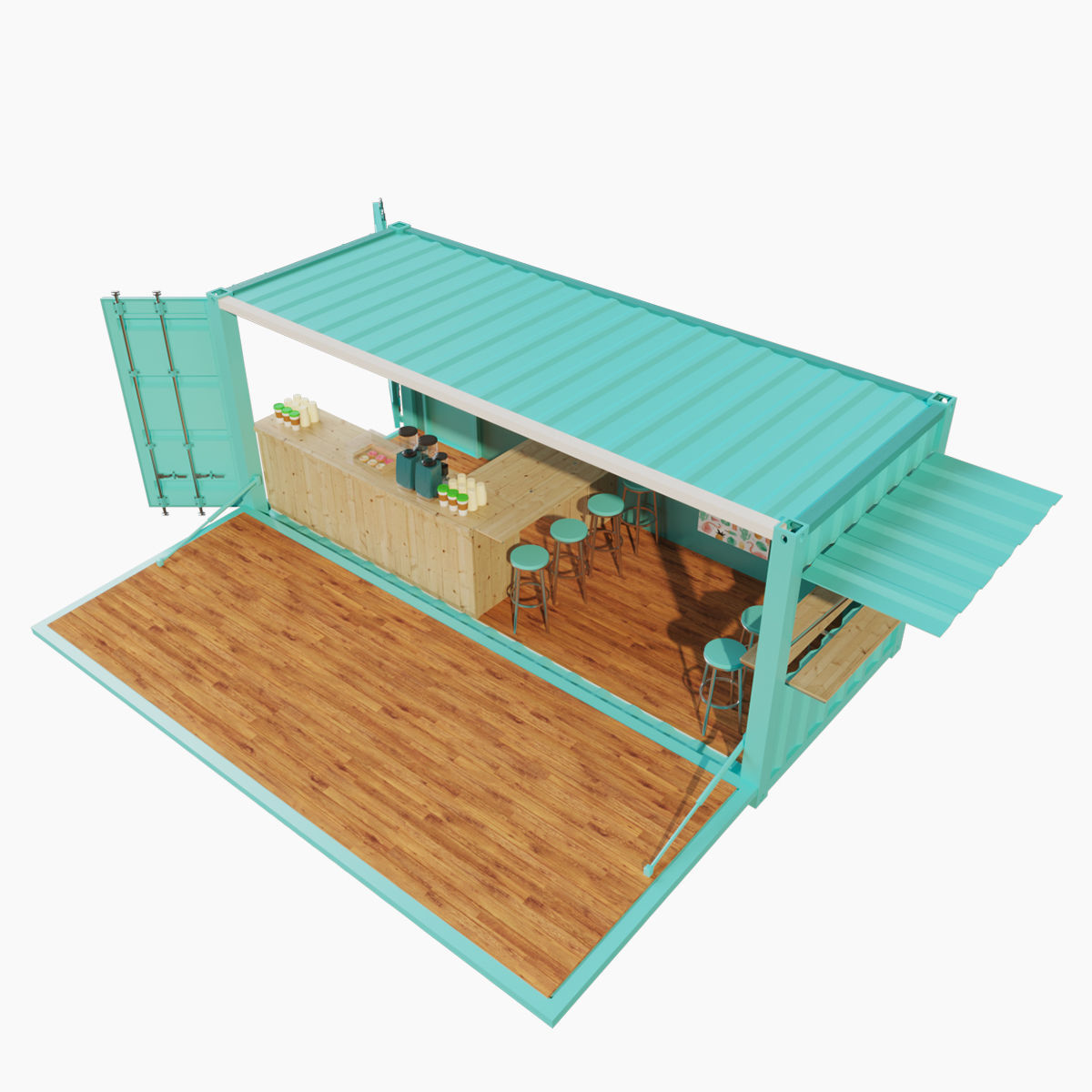V2 Mobile shipping container restaurant Container Cafe 3D model_4