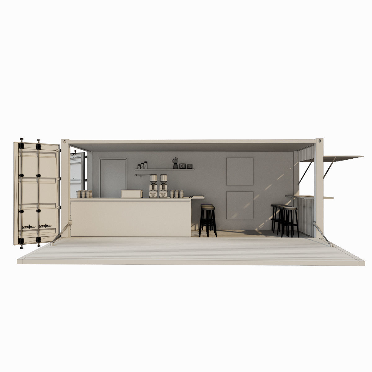 V2 Mobile shipping container restaurant Container Cafe 3D model_8