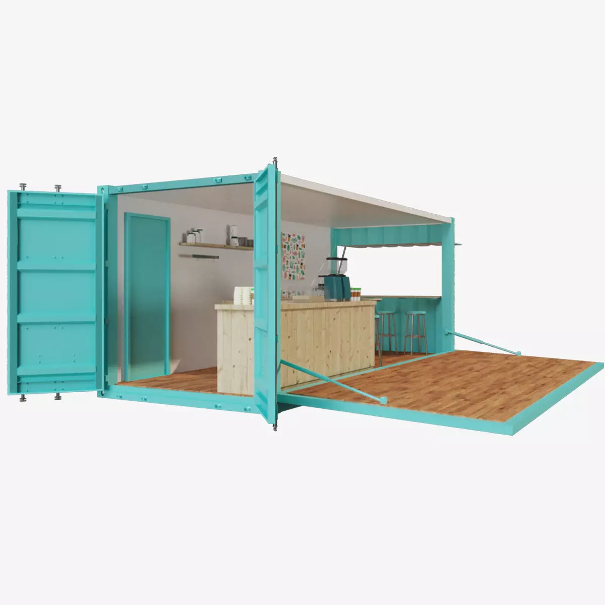 V2 Mobile shipping container restaurant Container Cafe 3D model_0