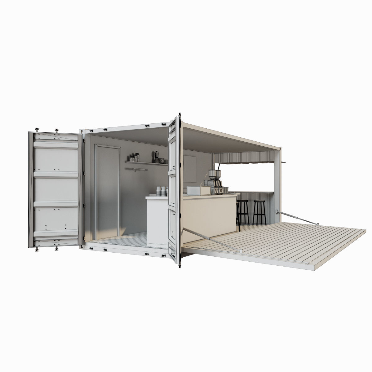 V2 Mobile shipping container restaurant Container Cafe 3D model_5