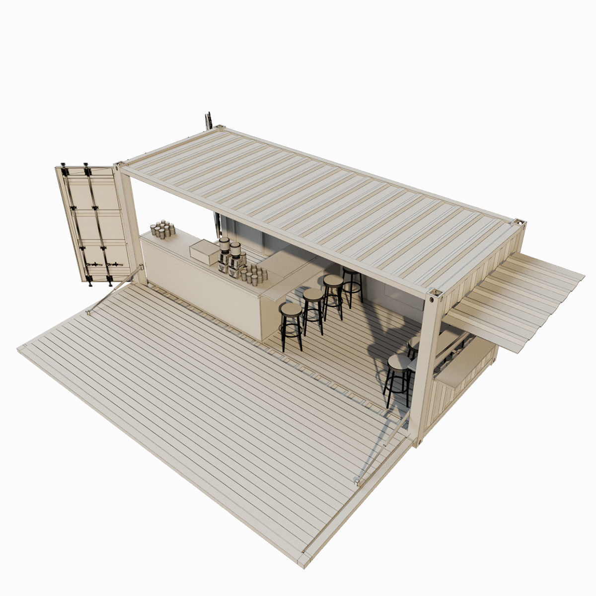 V2 Mobile shipping container restaurant Container Cafe 3D model_9
