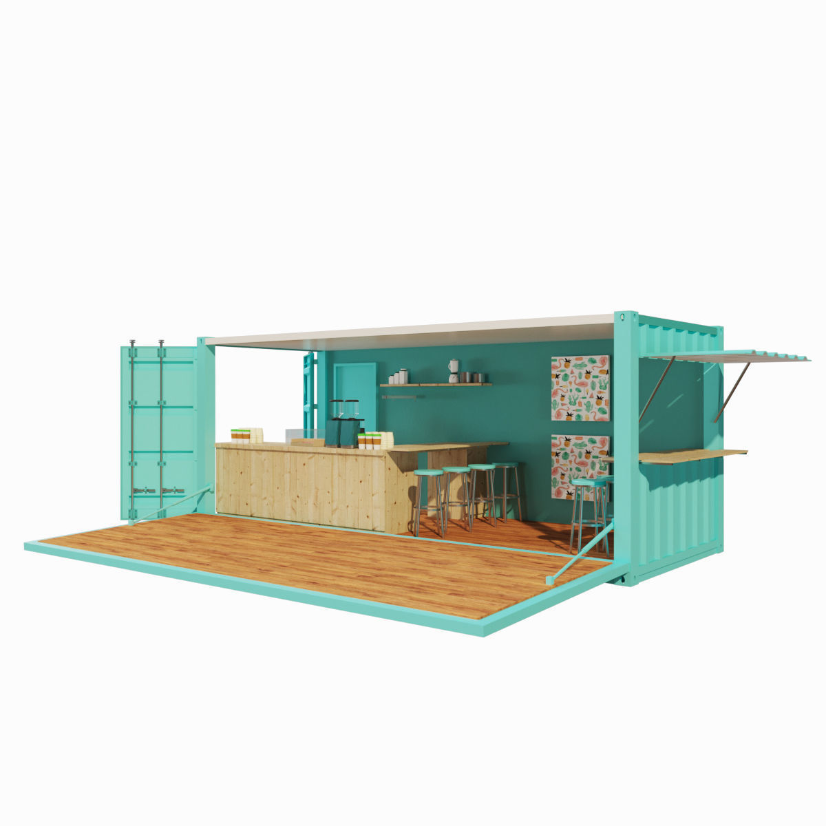 V2 Mobile shipping container restaurant Container Cafe 3D model_1