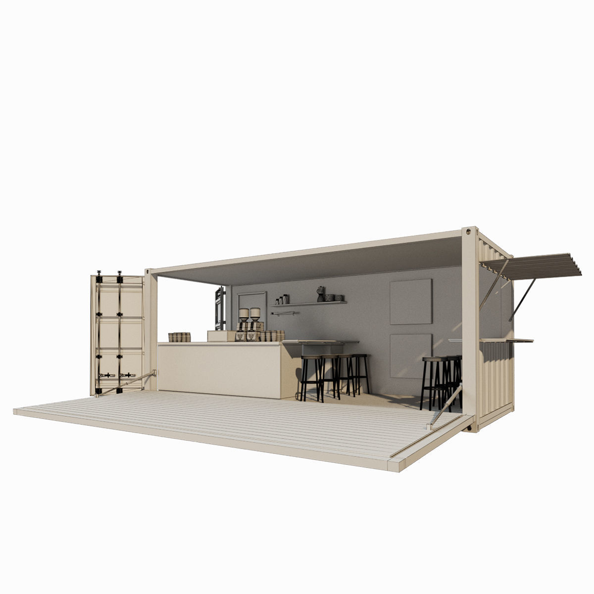 V2 Mobile shipping container restaurant Container Cafe 3D model_7