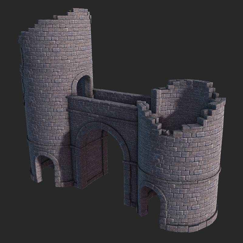 Castle Gate Ruins Low-poly 3D model_6