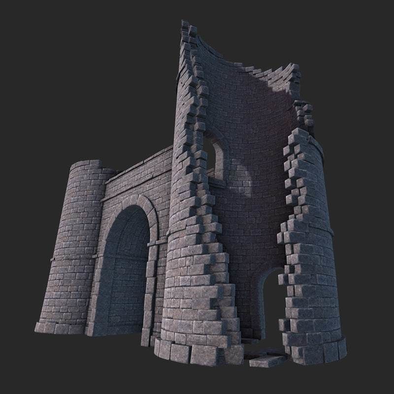 Castle Gate Ruins Low-poly 3D model_3