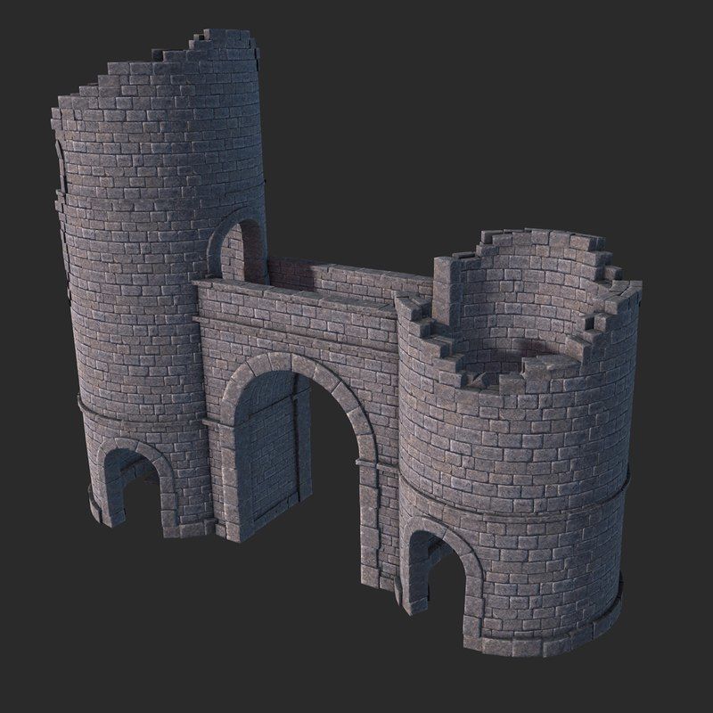 Castle Gate Ruins Low-poly 3D model_1