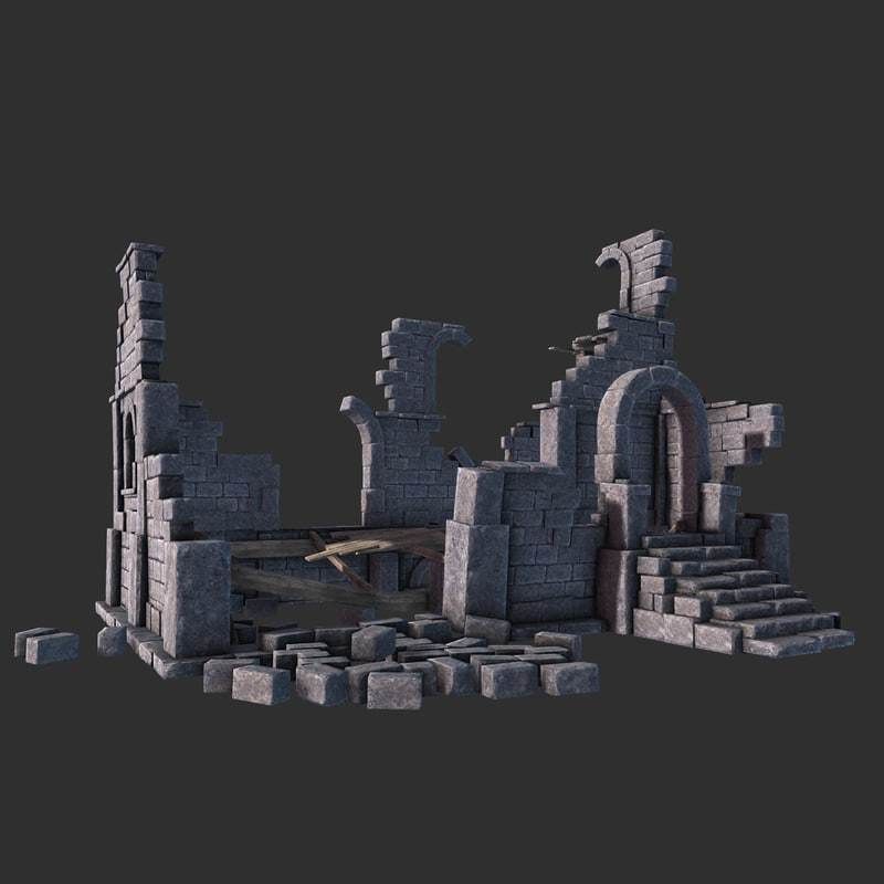Ruined House Low-poly 3D model_3
