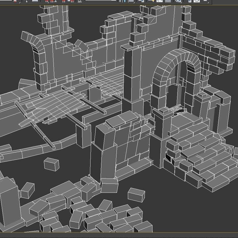 Ruined House Low-poly 3D model_10