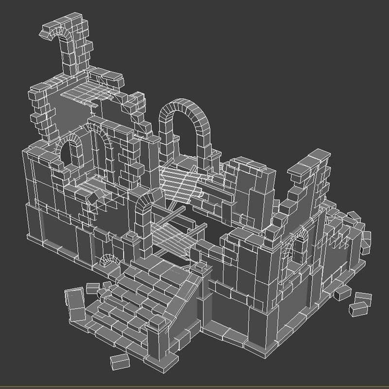 Ruined House Low-poly 3D model_9