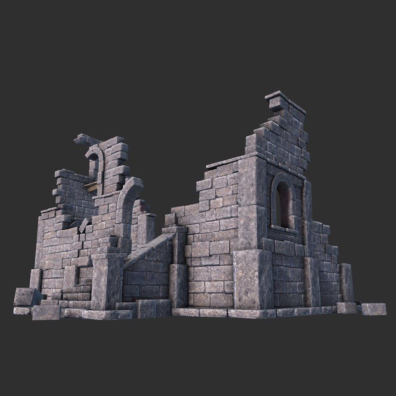Ruined House Low-poly 3D model_2