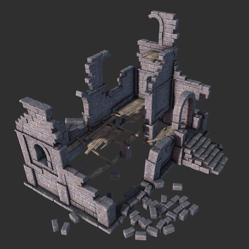 Ruined House Low-poly 3D model_1
