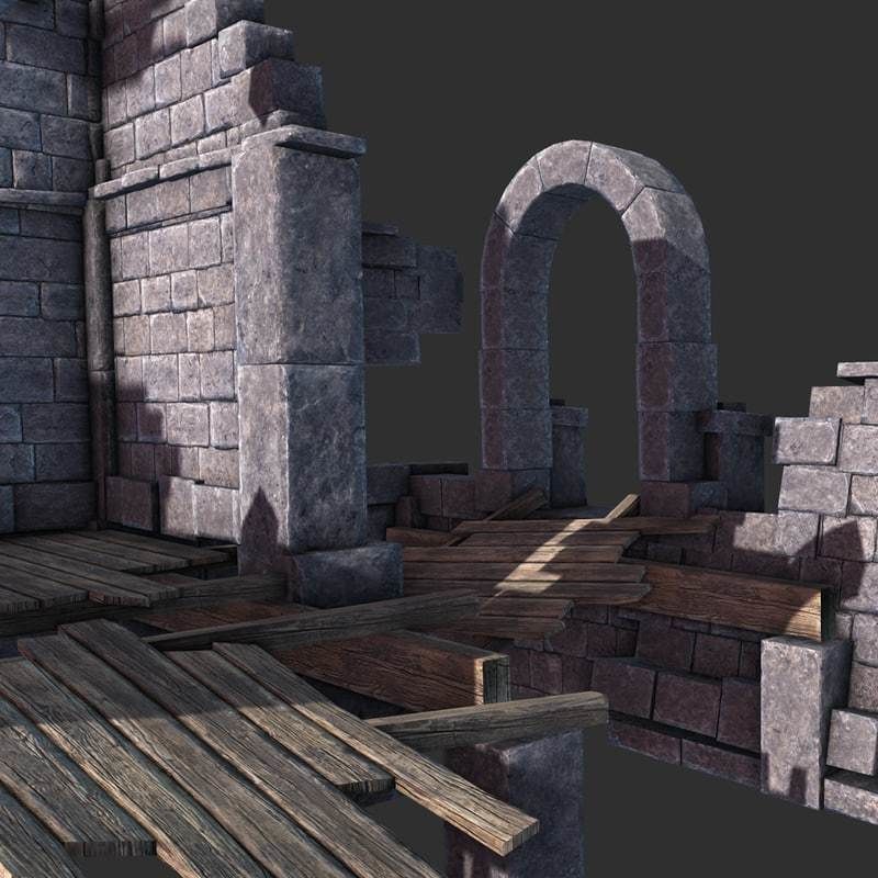 Ruined House Low-poly 3D model_8