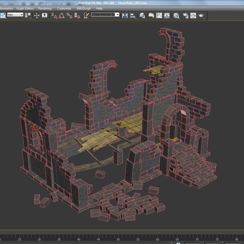 Ruined House Low-poly 3D model_14