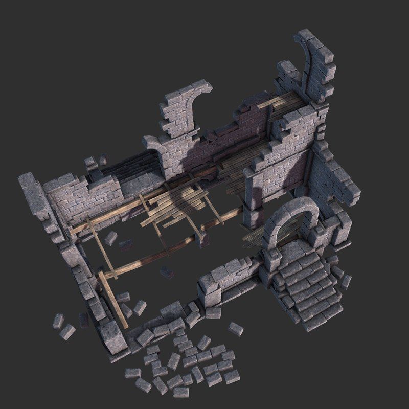 Ruined House Low-poly 3D model_5