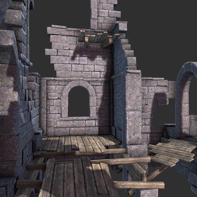 Ruined House Low-poly 3D model_6
