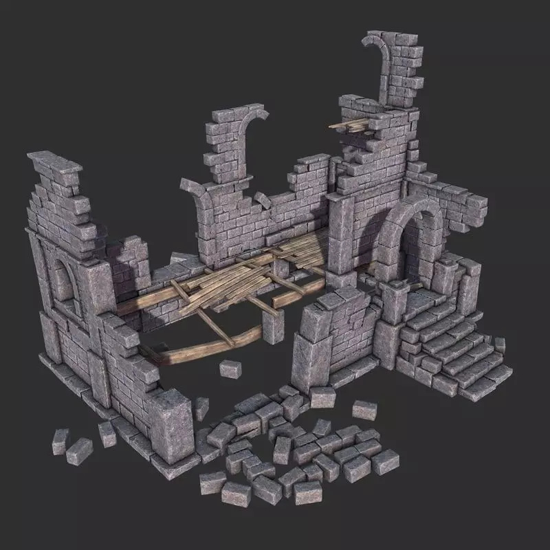 Ruined House Low-poly 3D model_0